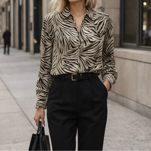 Norton McNaughton Zebra Print Button Front Blouse Animal Print Size 18 - Picture 3 of 5